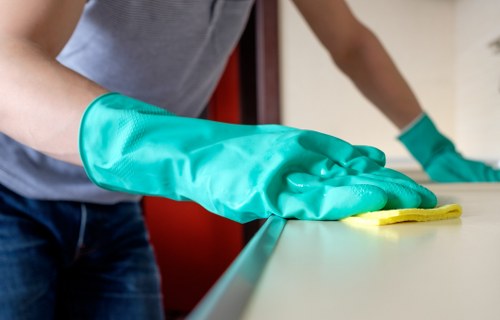 Professional oven cleaning equipment prepared safely